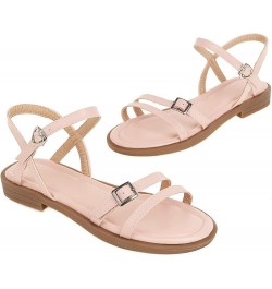 Women's Elegant Flat Sandals Low Heel Buckle Ankle Strappy Slingback Sandal Open Toe Non Skid Flats for Office Pink $27.50 Sa...