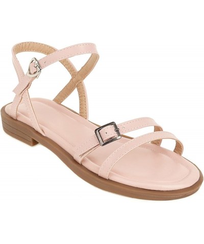 Women's Elegant Flat Sandals Low Heel Buckle Ankle Strappy Slingback Sandal Open Toe Non Skid Flats for Office Pink $27.50 Sa...