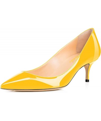 Women Fashion Pointed Toe Slip On Comfort Basic Kitten Heel Pumps Shoes Yellow $35.19 Pumps