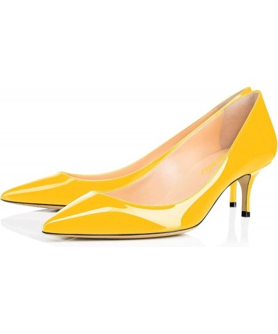 Women Fashion Pointed Toe Slip On Comfort Basic Kitten Heel Pumps Shoes Yellow $35.19 Pumps