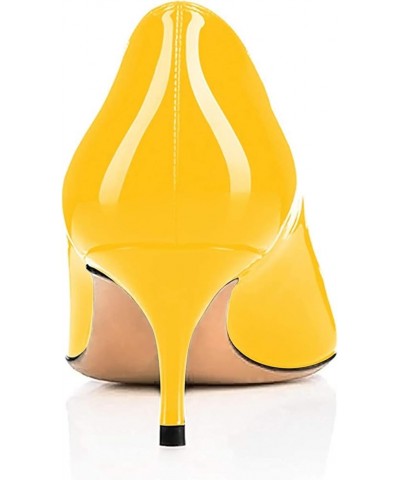 Women Fashion Pointed Toe Slip On Comfort Basic Kitten Heel Pumps Shoes Yellow $35.19 Pumps