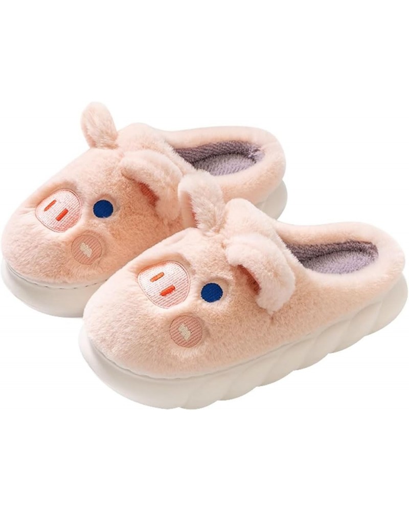 Women's Cute Animal Cotton Slippers Cartoon Indoor Outdoor Slippers Winter Warm Fuzzy Slip on Bedroom Shoes Pig $17.94 Slippers