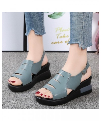 Platform Sandals for Women dressy wedge slippers for women open toe womens shoes wedges bride shoes low heel Blue $14.72 Sandals