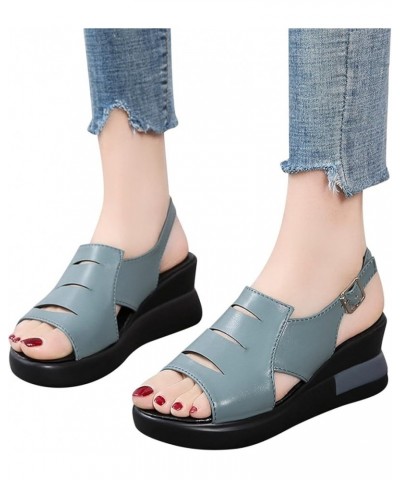 Platform Sandals for Women dressy wedge slippers for women open toe womens shoes wedges bride shoes low heel Blue $14.72 Sandals