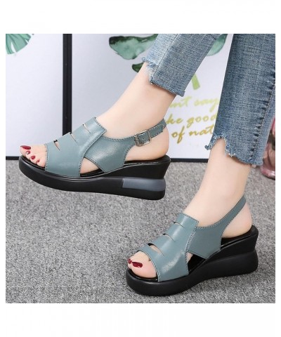 Platform Sandals for Women dressy wedge slippers for women open toe womens shoes wedges bride shoes low heel Blue $14.72 Sandals