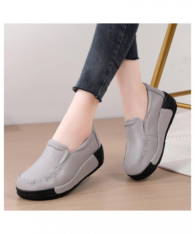 Women's Platform Shoes Loafers Slip-On Shoes Comfortable Breathable Work Nurse Shoes Casual Leather Walking Shoes Rocking Sho...