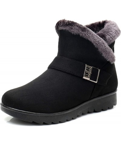 Women Warm Ankle Snow Boots Fur Lining Thickening Slip On Winter Shoes Winter Fur Lined Zipper Ankle Booties A-black $10.81 O...