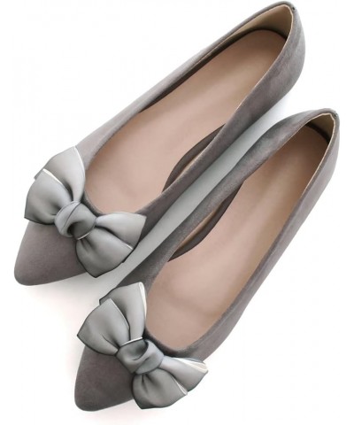 Ballets Flats for Women Big Bow Pointy Toe Slip on Wedding Dress Flat Shoes A Grey $21.03 Flats