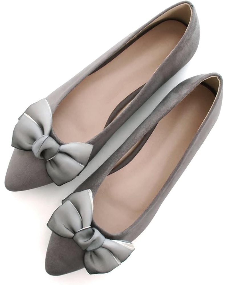 Ballets Flats for Women Big Bow Pointy Toe Slip on Wedding Dress Flat Shoes A Grey $21.03 Flats