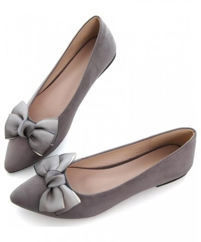 Ballets Flats for Women Big Bow Pointy Toe Slip on Wedding Dress Flat Shoes A Grey $21.03 Flats