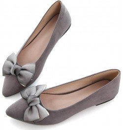 Ballets Flats for Women Big Bow Pointy Toe Slip on Wedding Dress Flat Shoes A Grey $21.03 Flats