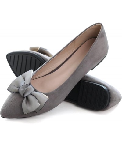 Ballets Flats for Women Big Bow Pointy Toe Slip on Wedding Dress Flat Shoes A Grey $21.03 Flats