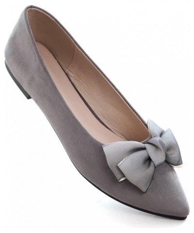 Ballets Flats for Women Big Bow Pointy Toe Slip on Wedding Dress Flat Shoes A Grey $21.03 Flats