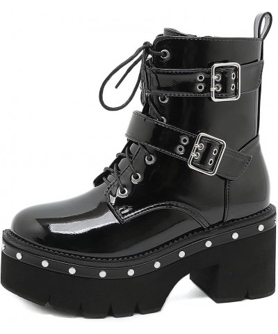 Women Chunky Shoes Block High Heels Plaftorm Gothic Booties 096 Black $33.40 Boots