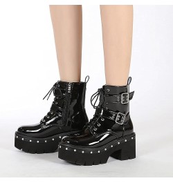 Women Chunky Shoes Block High Heels Plaftorm Gothic Booties 096 Black $33.40 Boots