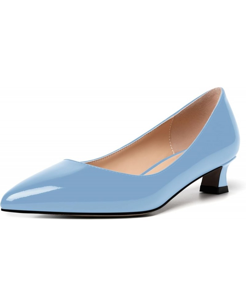 Womens Slip On Solid Casual Pointed Toe Office Suede Kitten Low Heel Pumps Shoes 1.5 Inch Light Blue $14.70 Pumps