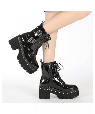 Women Chunky Shoes Block High Heels Plaftorm Gothic Booties 096 Black $33.40 Boots