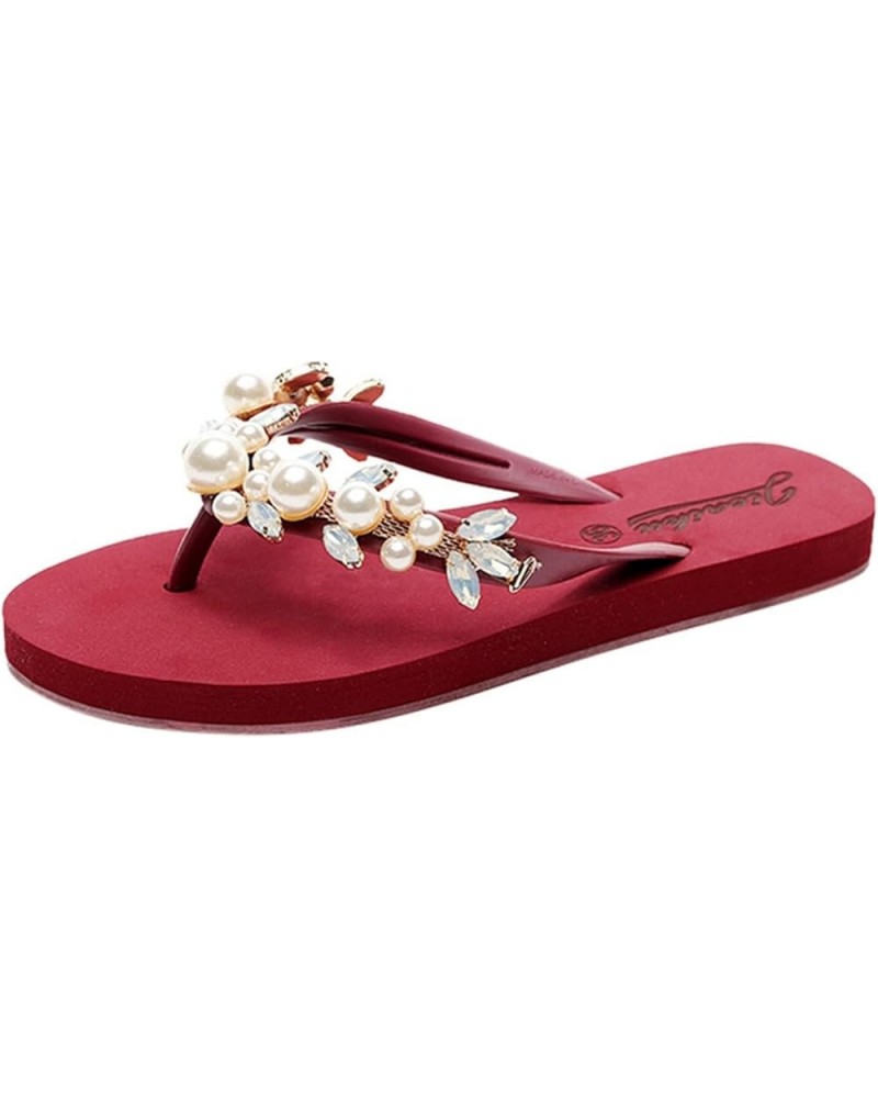 Outdoor Slippers for Women Breathable Anti-Slip Platform Flip Flops Roman Large Size Summer Beach Sandals Red $15.92 Slippers