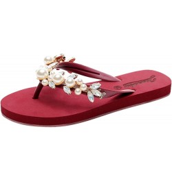 Outdoor Slippers for Women Breathable Anti-Slip Platform Flip Flops Roman Large Size Summer Beach Sandals Red $15.92 Slippers