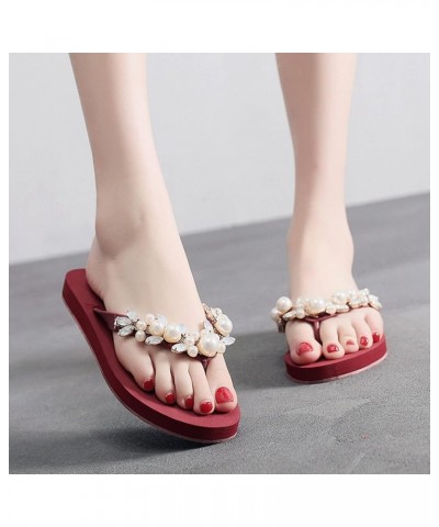 Outdoor Slippers for Women Breathable Anti-Slip Platform Flip Flops Roman Large Size Summer Beach Sandals Red $15.92 Slippers