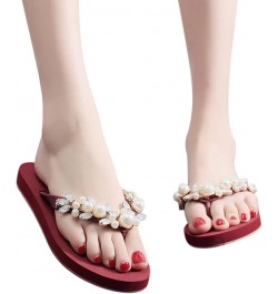 Outdoor Slippers for Women Breathable Anti-Slip Platform Flip Flops Roman Large Size Summer Beach Sandals Red $15.92 Slippers