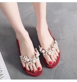 Outdoor Slippers for Women Breathable Anti-Slip Platform Flip Flops Roman Large Size Summer Beach Sandals Red $15.92 Slippers