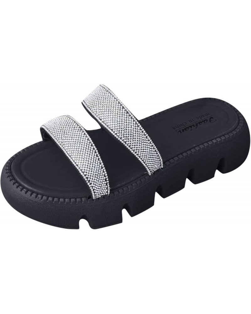 Women Thick Soled Sandals with Diamond Fashion Slippers Summer Trend Line with Diamond Sponge Bottom Beach Shoes Cute Sandals...