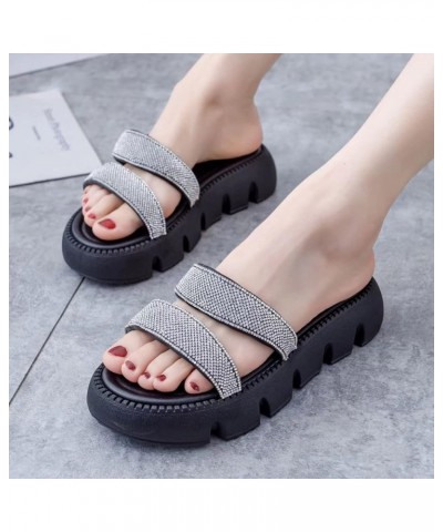 Women Thick Soled Sandals with Diamond Fashion Slippers Summer Trend Line with Diamond Sponge Bottom Beach Shoes Cute Sandals...