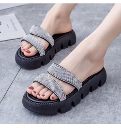 Women Thick Soled Sandals with Diamond Fashion Slippers Summer Trend Line with Diamond Sponge Bottom Beach Shoes Cute Sandals...