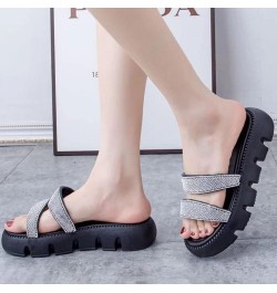 Women Thick Soled Sandals with Diamond Fashion Slippers Summer Trend Line with Diamond Sponge Bottom Beach Shoes Cute Sandals...