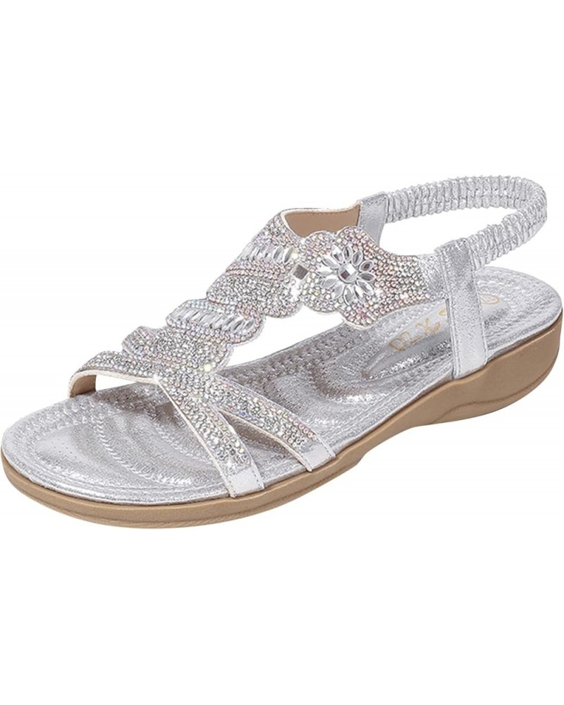 Sandals For Women Alpargatas Red Flats Sandals Women Beach Flats For Size 1 Sandals Women Dressy Summer Beach J-silver $9.60 ...