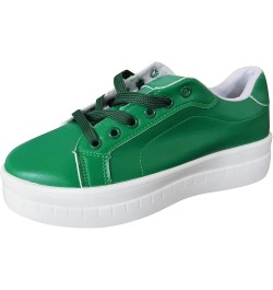 Ladies Fashion Solid Color Leather Round Toe Lace Up Platform Casual Shoes Women Sandals Home Green $13.76 Athletic Shoes