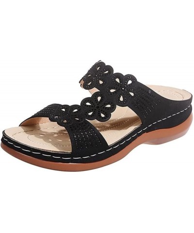 Women's Sandals Flat Low-Heel Hollow Open-Toe Casual And Comfortable Plus Size Slippers Black $12.47 Sandals