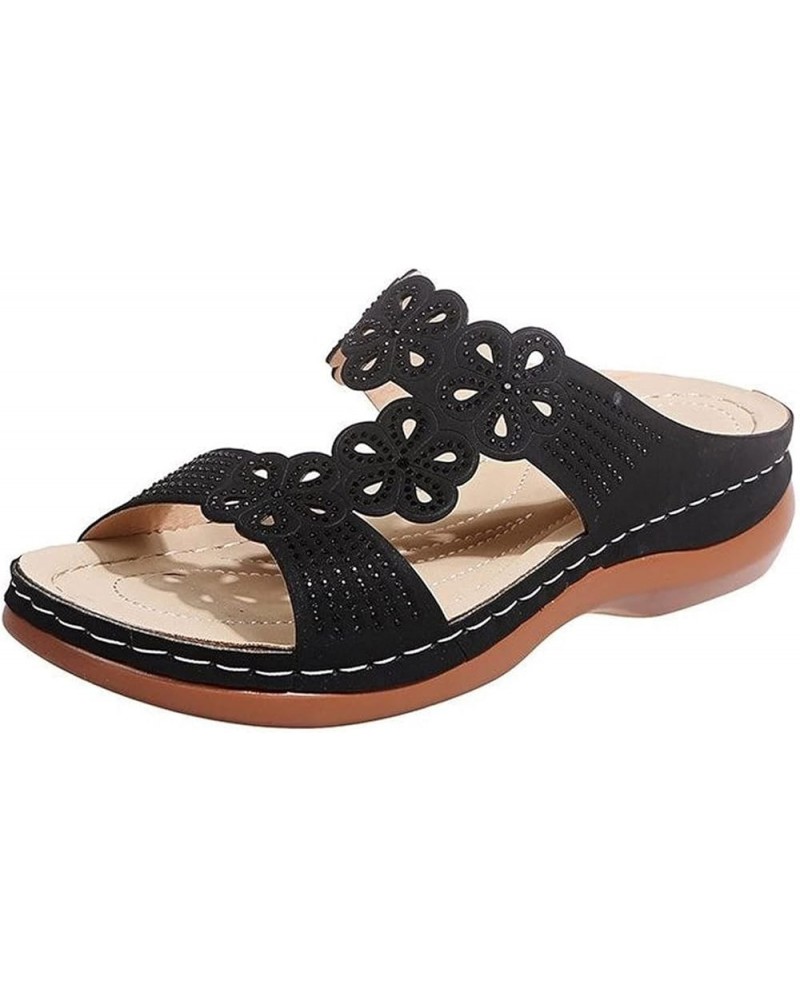 Women's Sandals Flat Low-Heel Hollow Open-Toe Casual And Comfortable Plus Size Slippers Black $12.47 Sandals