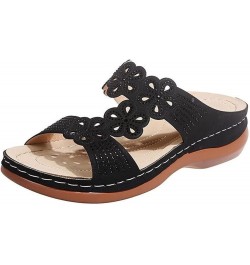 Women's Sandals Flat Low-Heel Hollow Open-Toe Casual And Comfortable Plus Size Slippers Black $12.47 Sandals