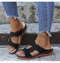 Women's Sandals Flat Low-Heel Hollow Open-Toe Casual And Comfortable Plus Size Slippers Black $12.47 Sandals