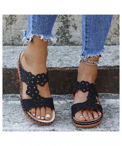 Women's Sandals Flat Low-Heel Hollow Open-Toe Casual And Comfortable Plus Size Slippers Black $12.47 Sandals