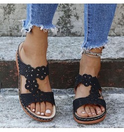 Women's Sandals Flat Low-Heel Hollow Open-Toe Casual And Comfortable Plus Size Slippers Black $12.47 Sandals