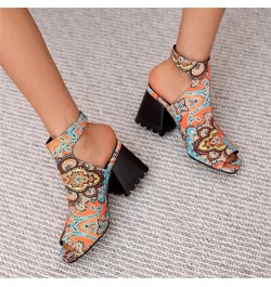 Heeled Sandals for Women Ladies Fashion Solid Color Flock Hollow Open Toe Thick High Heeled Buckle Roman Sandals Orange $25.4...