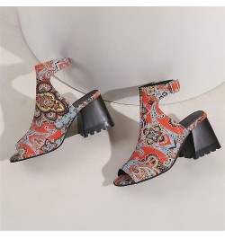 Heeled Sandals for Women Ladies Fashion Solid Color Flock Hollow Open Toe Thick High Heeled Buckle Roman Sandals Orange $25.4...