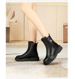 Winter Wool Thickened Women's Leather Shoes Short Tube Snowy Leather and Fur Integrated Leather Shoes Black $34.00 Boots