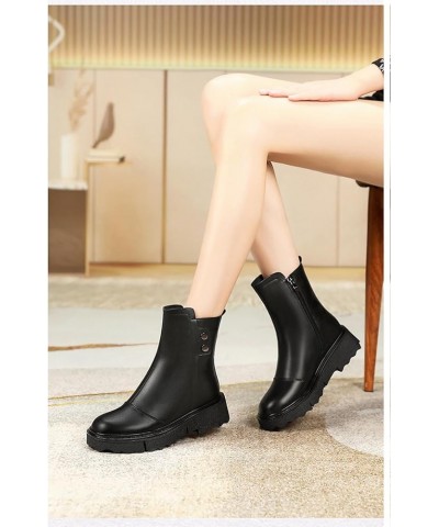 Winter Wool Thickened Women's Leather Shoes Short Tube Snowy Leather and Fur Integrated Leather Shoes Black $34.00 Boots