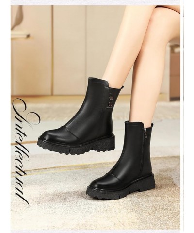 Winter Wool Thickened Women's Leather Shoes Short Tube Snowy Leather and Fur Integrated Leather Shoes Black $34.00 Boots