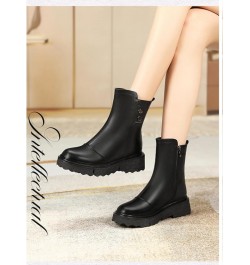 Winter Wool Thickened Women's Leather Shoes Short Tube Snowy Leather and Fur Integrated Leather Shoes Black $34.00 Boots