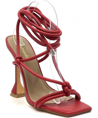 Women's lace up Stiletto High Heel Sandals Red $22.32 Sandals