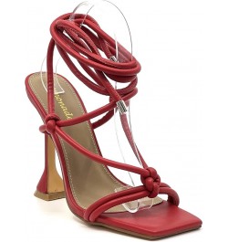 Women's lace up Stiletto High Heel Sandals Red $22.32 Sandals