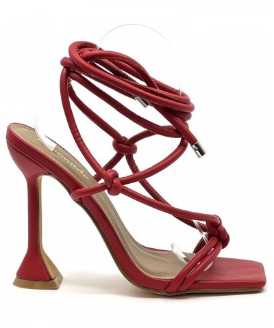 Women's lace up Stiletto High Heel Sandals Red $22.32 Sandals