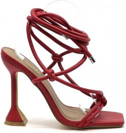 Women's lace up Stiletto High Heel Sandals Red $22.32 Sandals