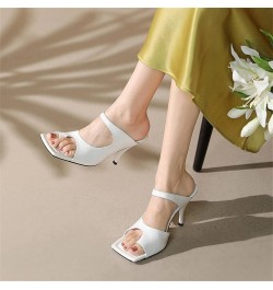 Women's Leather Square Toe High Heels, Fashion Stiletto Heel Sandals, Open Toe Slip-On High Heel Slippers Heise 37 $34.15 San...