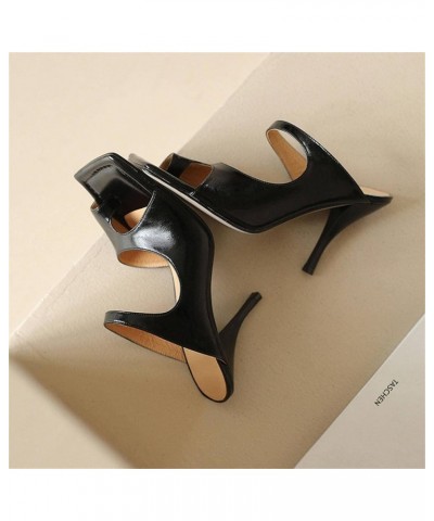 Women's Leather Square Toe High Heels, Fashion Stiletto Heel Sandals, Open Toe Slip-On High Heel Slippers Heise 37 $34.15 San...